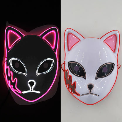 Glowing LED Fox Mask – Neon Japanese Anime-Inspired Samurai Cosplay Mask for Halloween, Christmas & Costume Parties