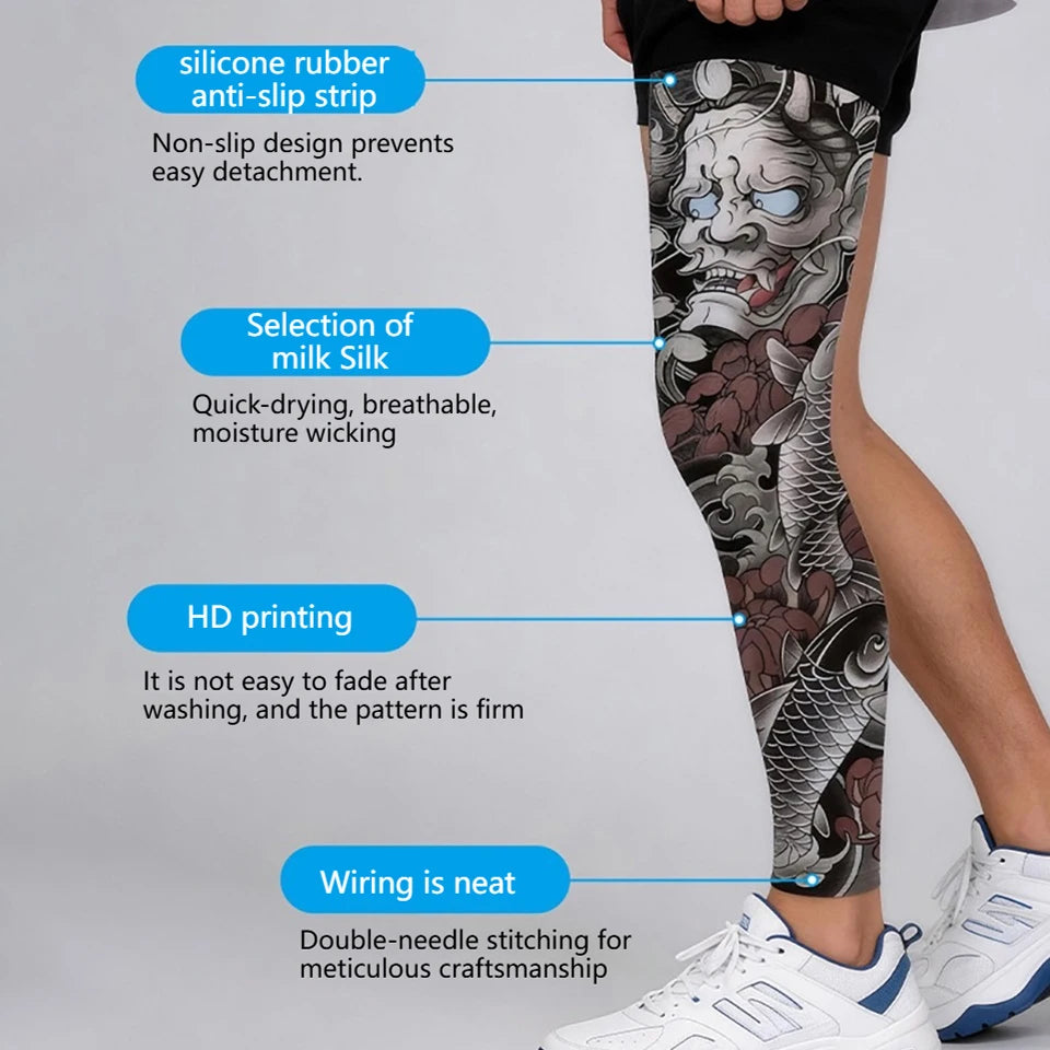 KoKossi Tattoo Print Leg Sleeves - Ice Silk Breathable Non-Slip Compression Sleeves