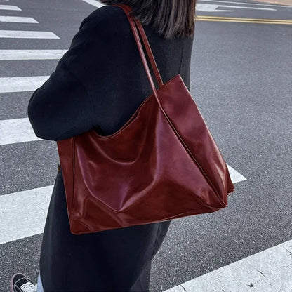 Women’s PU Leather Tote Bag – Large Capacity Soft Underarm Shoulder & Crossbody Bucket Bag Retro Casual Portable Handbag