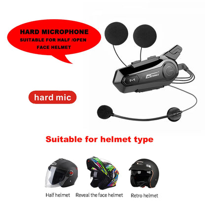 1/2X Bluetooth V5.3 Motorcycle Helmet Intercom Headset – 1000M Noise-Reduction Interphone with Music Sharing for Moto Riders