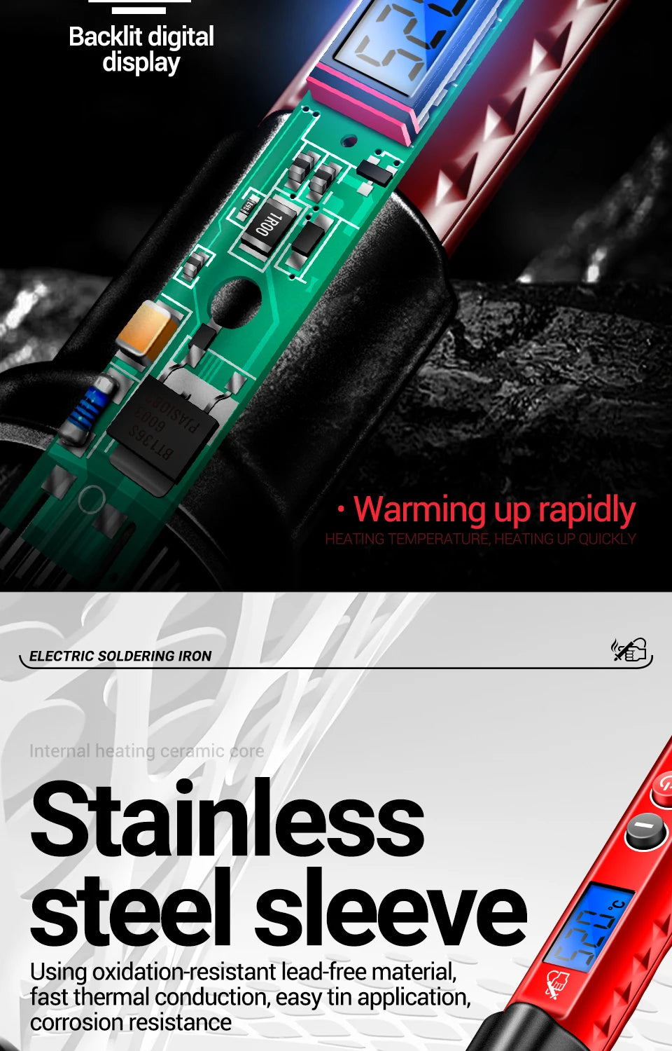 ANENG SL106 Electric Soldering Iron – Adjustable Temperature Welding & Rework Station with Heat Pencil Tip, 110V/220V