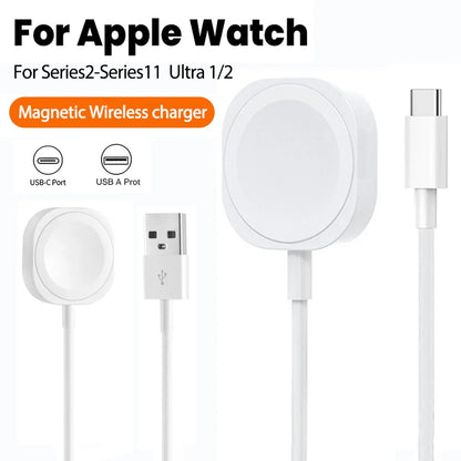 1M Magnetic Apple Watch Charger Cable - USB and Type-C Charging Cable for Apple Watch Series 2–11, SE and Ultra