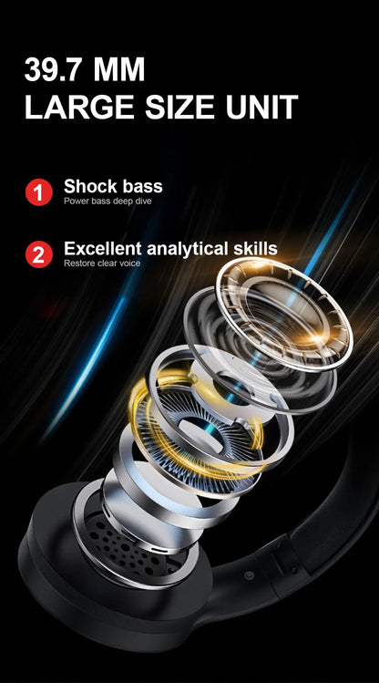 Siindoo JH919 Wireless Bluetooth Headphones - Foldable Stereo Earphones, Super Bass, Noise Reduction Mic for Laptop, PC, TV