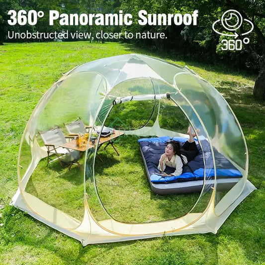 Camping Star Transparent Folding Tent – 4-8 Person Portable Spherical Tent, Rain/Windproof, Quick Opening for Outdoor Use