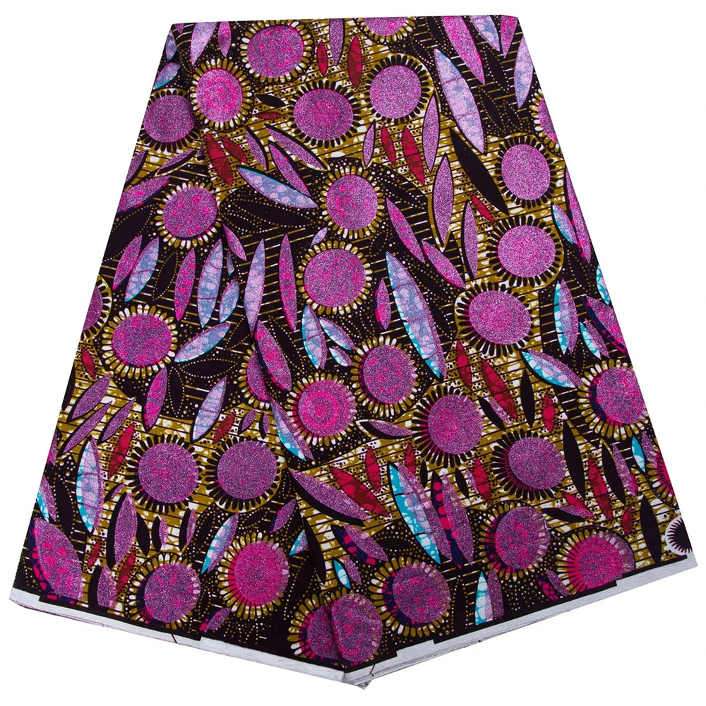 Shine African Ankara Wax Fabric - 6 Yards 100% Cotton Hot Stamping Print for Party Dresses, Sewing & Crafts