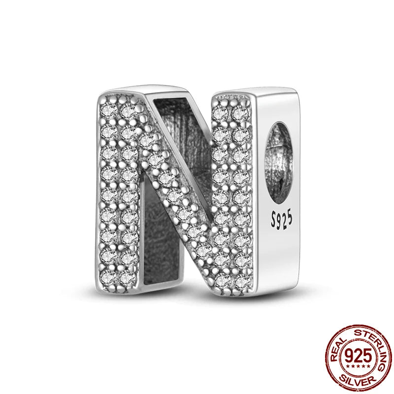 26 A-Z Alphabet Beads 925 Silver LOVE Letter Charms for 3mm Bracelets - CZ Zircon DIY Jewelry Gift