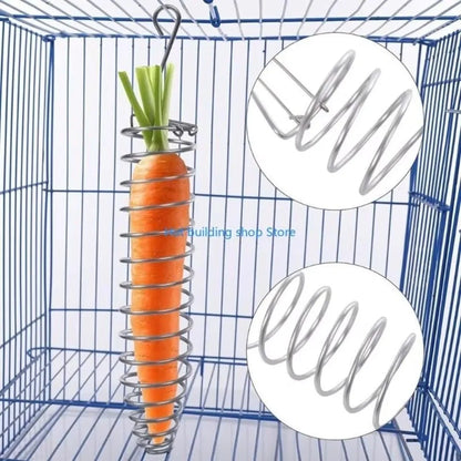 Stainless Steel Parrot Forager Feeder - Spiral Hanging Seed, Fruit & Vegetable Holder Food Basket