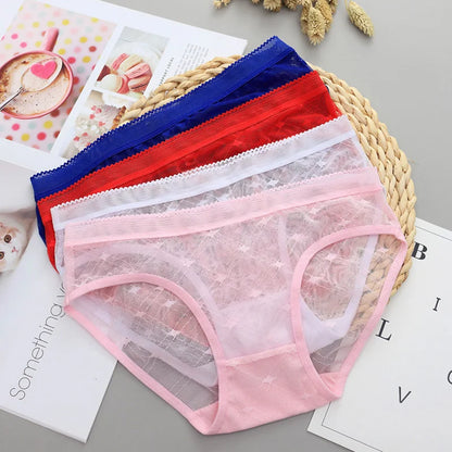 Women’s Low-Rise Lace Mesh Panties – Sexy Transparent Hollow-Out Briefs Lingerie Underwear