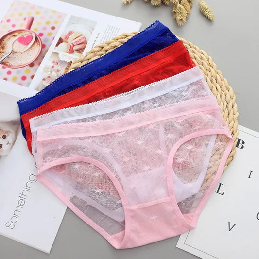 Women’s Low-Rise Lace Mesh Panties – Sexy Transparent Hollow-Out Briefs Lingerie Underwear