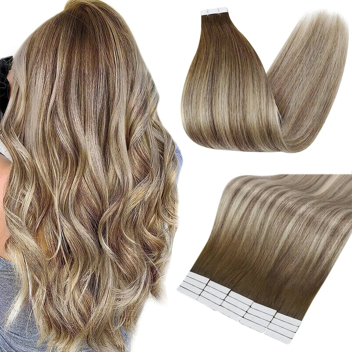 Full Shine Blonde Tape-In Hair Extensions – 100% Remy Human Hair, Double-Sided, Straight, Silky & Comfortable for Women