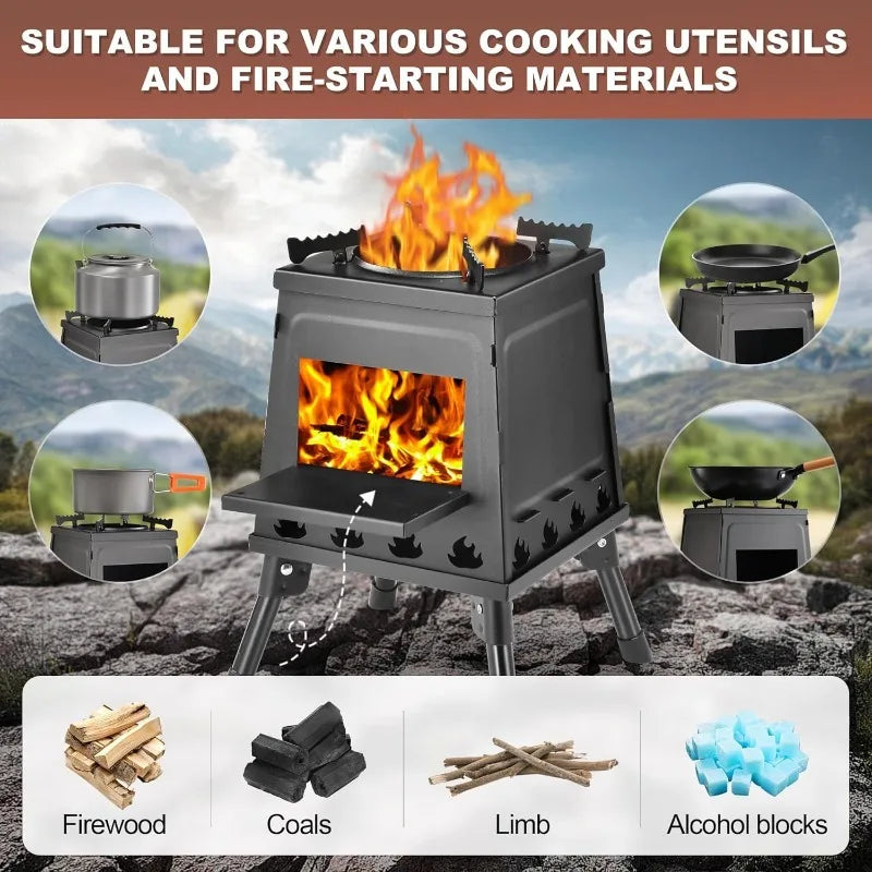 Portable Cast Iron Wood Burning Stove – Black Camping Woodstove with Carrying Case for Backpacking & Outdoor Use