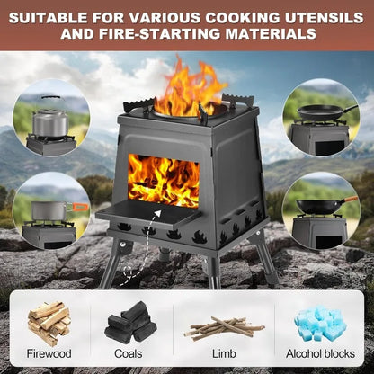 Portable Cast Iron Wood Burning Stove – Black Camping Woodstove with Carrying Case for Backpacking & Outdoor Use