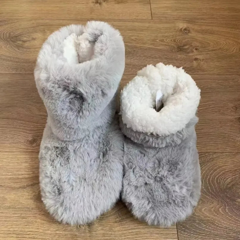 Women’s Winter Slipper Boots – Warm Plush Fur Indoor Flat Fuzzy House Shoes & Slides