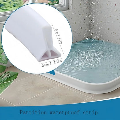 Collapsible Silicone Shower Water Barrier - Self-Adhesive Bendable Splash Guard and Waterproof Threshold Strip