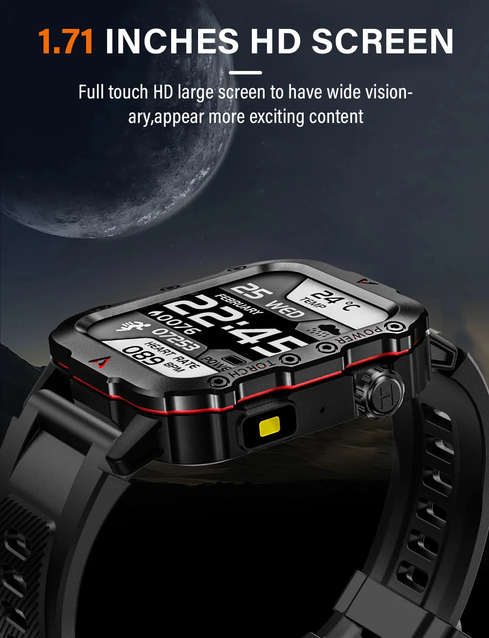 LAXASFIT Men’s Sports Smart Watch – 1.71" Screen, Blood Oxygen, Bluetooth Call, LED Flashlight, Multi-Sport Outdoor Watch