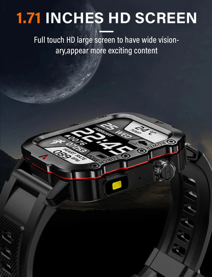 LAXASFIT Men’s Sports Smart Watch – 1.71" Screen, Blood Oxygen, Bluetooth Call, LED Flashlight, Multi-Sport Outdoor Watch