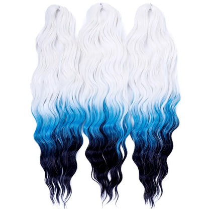 FASHION IDOL 24" Deep Wave Crochet Hair - 3-Piece Synthetic Water Wave Braiding Extensions, Ombre Rainbow Twist Hair