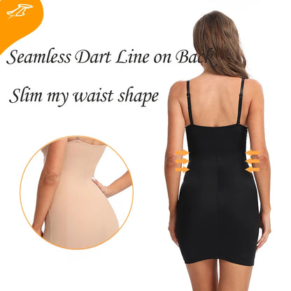 Full Length Nude Slimming Shapewear Slips: Straight Tube Dress Body Shaper for Women - Underwire Cup, Skinny Fit, Black