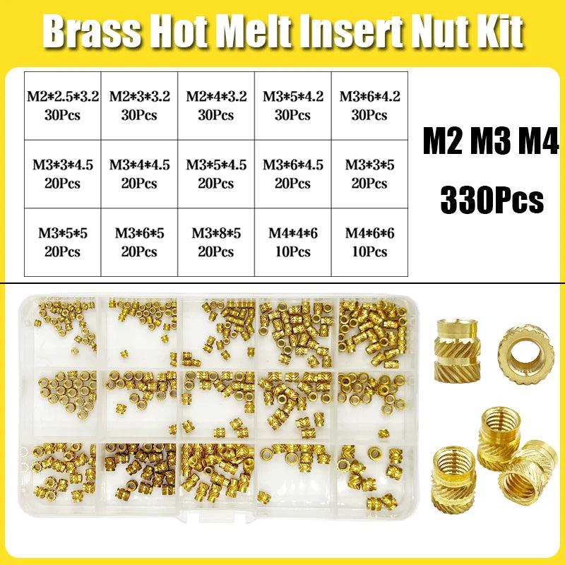 Brass Threaded Insert Nut Kit M2–M8 – Heat Set Knurled Copper Nuts for 3D Printing & Plastic Injection