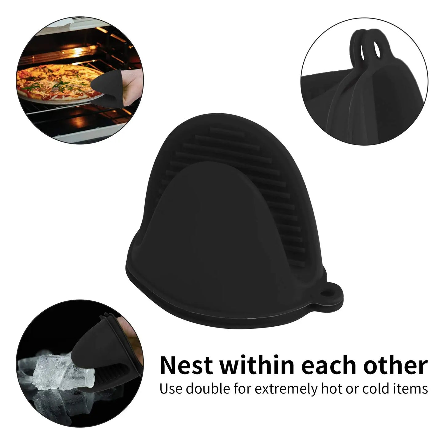 2pcs Silicone Heat Resistant Oven Mitts - Anti-Scald Pinch Mitts with Non-Slip Grip, Pot Holder Clips for Cooking and Baking