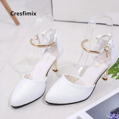 Women’s Elegant White Pearl Buckle Pumps — Square Heel Office & Leisure Shoes