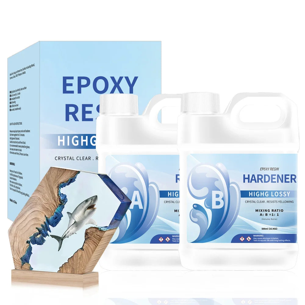 500/1000ml AB Epoxy Resin Glue Set – 1:1 High Adhesive Crystal Clear Resin for Jewelry Making & DIY Crafts