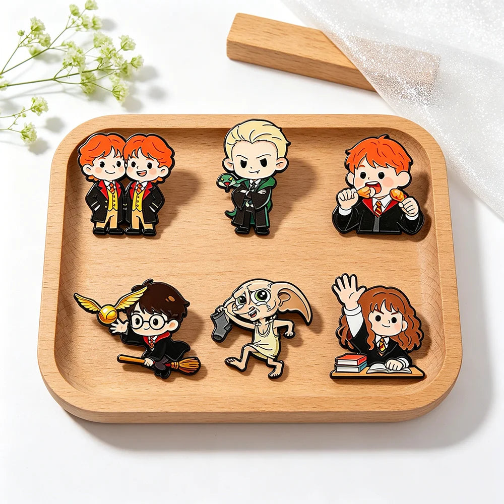 6-Piece Wizard Student Enamel Pin Set - Cute Movie-Themed Brooches for Backpacks, Hats & Cosplay