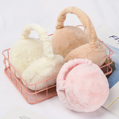 Adjustable Foldable Ear Muffs: Fashion Autumn Winter Plush Ear Warmer for Women & Men - Solid Color Earflap Earmuffs
