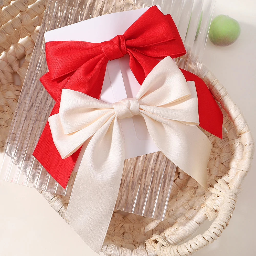 Hot New Fashion Fabric Large Bow Hairpin – Sweet Red & White Bow Hair Clips for Women & Girls, Top Clip, Female Hair Accessories