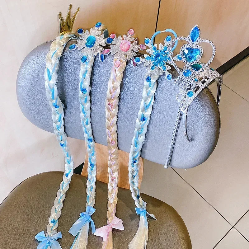 Girls Elsa Cosplay Headband - Snowflake Crown & Braid Hair Accessory, Princess Bow Hair Ornament