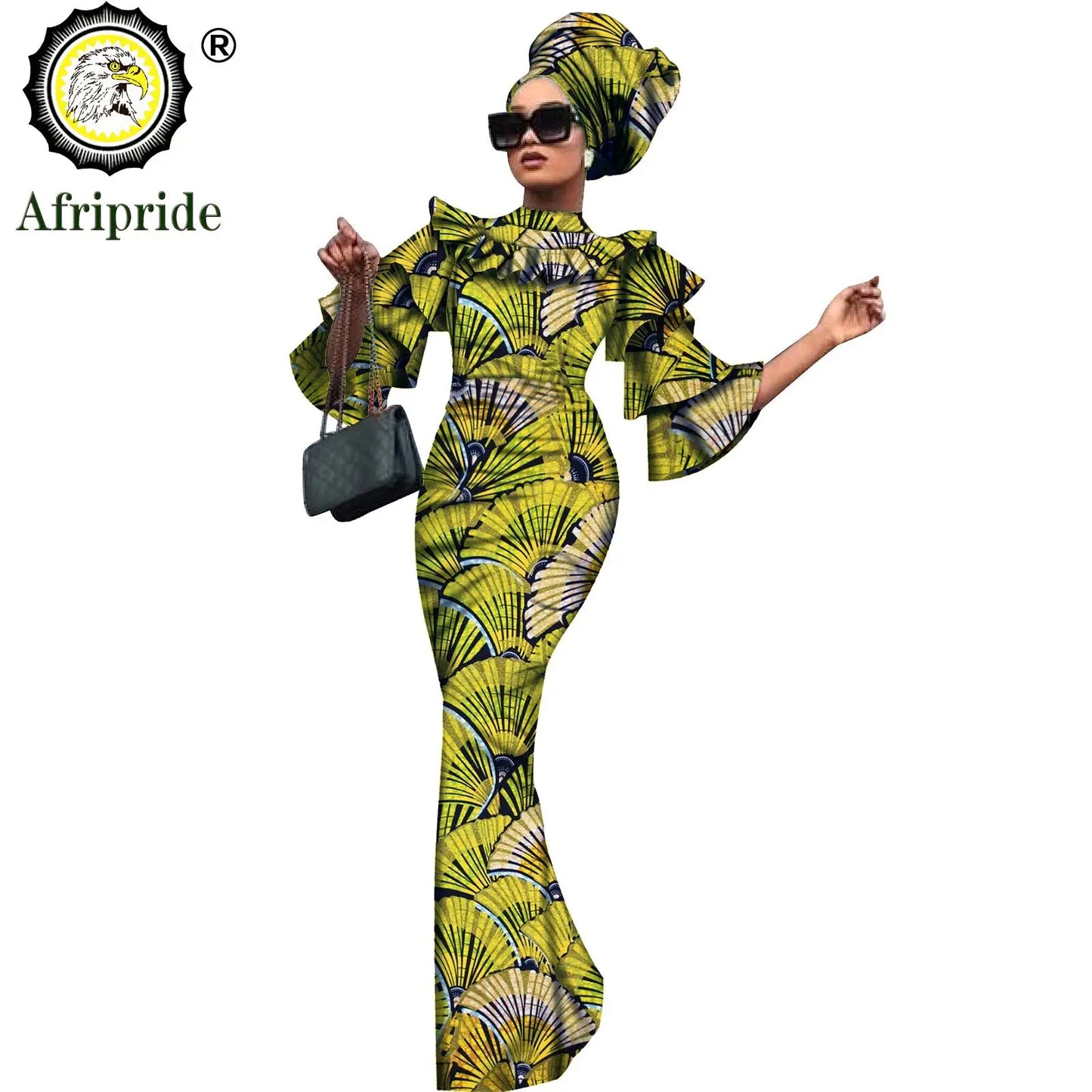 African Bazin Riche 2-Piece Dress Set - Plus Size Bodycon Dress with Headwrap for Women