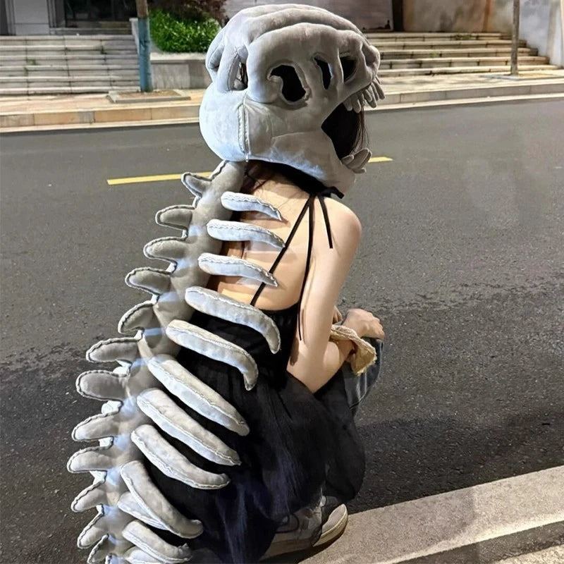75/115cm Realistic Dinosaur Skeleton Costume – Plush Headgear for Cosplay, Dress-Up & Creative Gifts