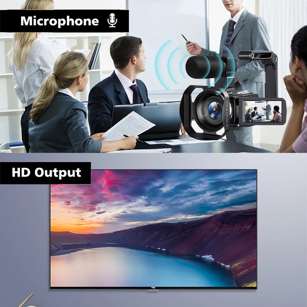 8K Digital Video Camera – 64MP Professional Recorder with 18X Digital Zoom, 3-Inch LCD Touch Screen Camcorder
