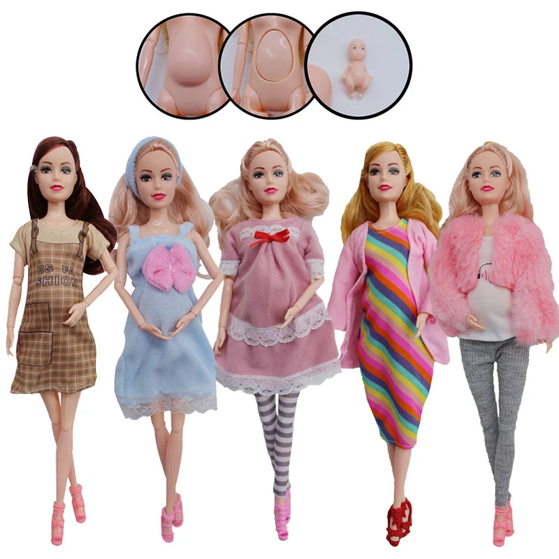 Educational Pregnant Doll Toy for Children – Includes Two Babies, Random Shoes & Fashion Clothes, Gift for Girls Games