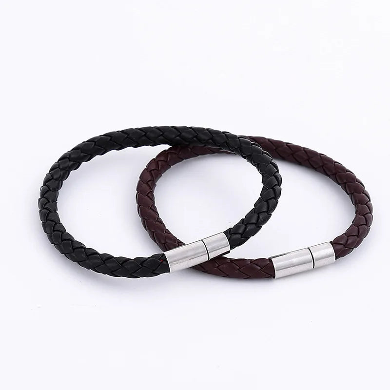 2PCS Men’s PU Leather Magnetic Bracelet Set - Elegant Business Style Gift for Mature & Stylish Men
