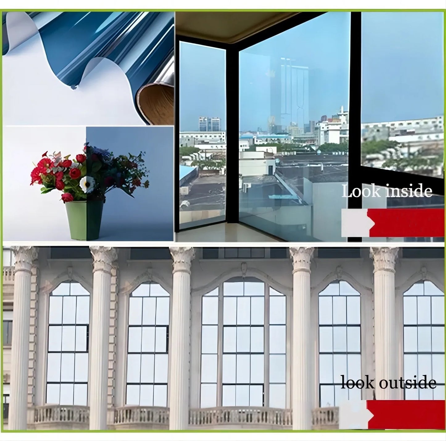 Solar Reflective Window Film - Insulation Privacy Glass Tint Sticker with 99% UV Protection for Home & Office Windows