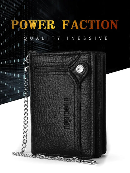 Men’s Multifunctional PU Leather Wallet – Large Capacity Credit Card Holder Purse with Chain Strap