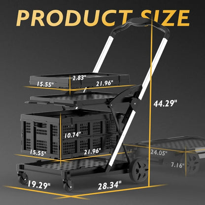 2-Tier Folding Shopping Cart — Mobile Grocery Trolley with Dual Baskets & Brake Wheels