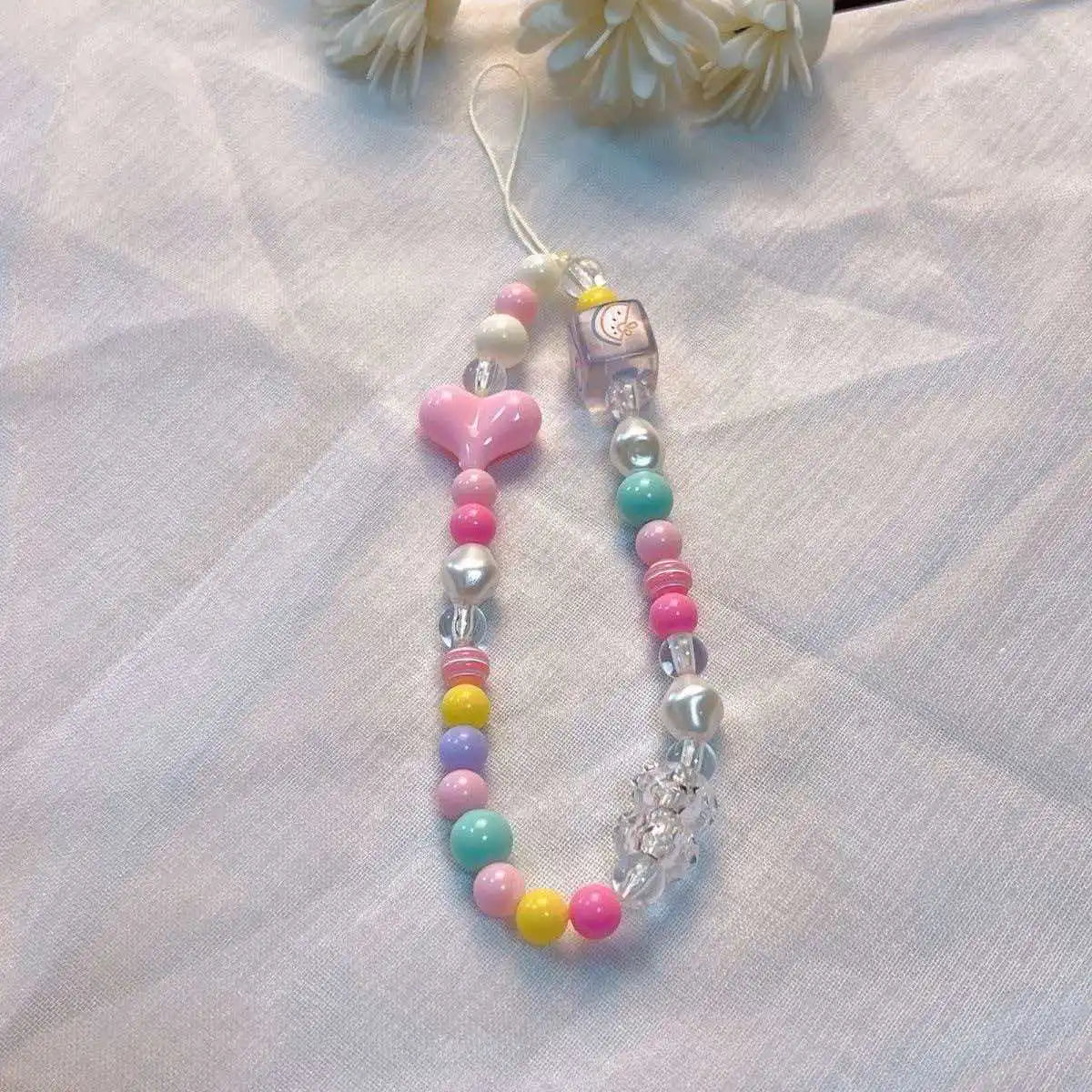 Colorful Macaron Beaded Phone Lanyard Wrist Strap – Anti-Lost Short Handheld Mobile Phone Chain Pendant for Women