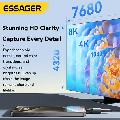 Essager USB-C to HDMI/DP/VGA Adapter – 4K@120Hz 8K@60Hz Video Converter for MacBook & TV Box