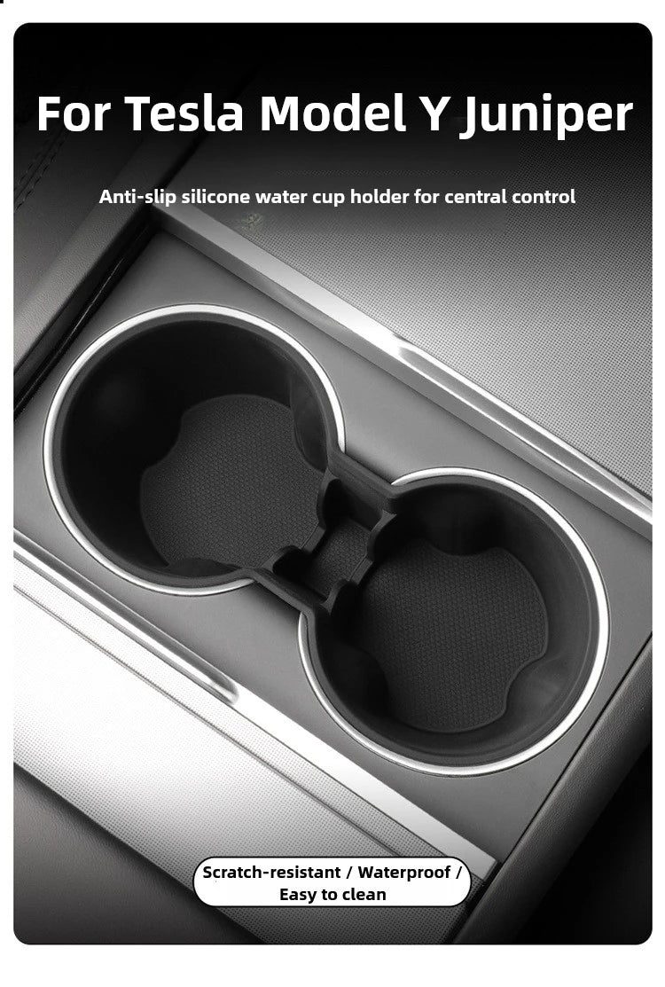 Tesla Model Y Juniper 2025 Silicone Cup Holder – Center Console Drink Bottle Rack for Front & Rear Seats Interior Accessory