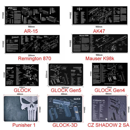 Gun Cleaning Rubber Mat Mouse Pad – AR15, AK47, Remington 870, GLOCK Gen4/Gen5, CZ-75, P220, P226, P229, Beretta 92, 1911 3D Work Mat