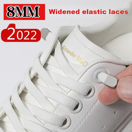 No-Tie 8MM Flat Elastic Shoelaces – Quick Sneakers Laces for Kids & Adults, Shoe Accessories