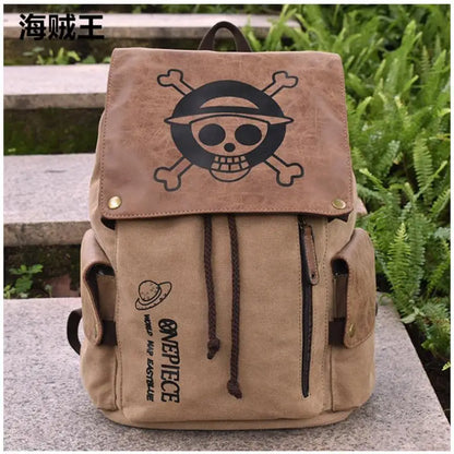 One Piece Anime Backpack – Kawaii Boys Canvas School Bag with Drawstring, Large Capacity Student Gift