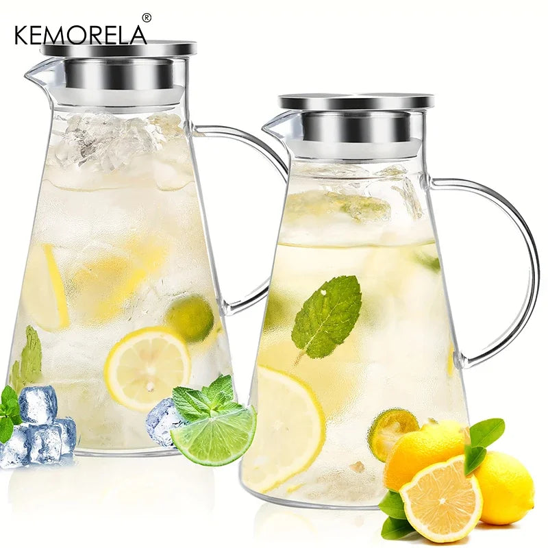 Transparent Glass Water Jug - Heat Resistant Cold Water Kettle with Handle & Large Capacity Household Drink Pitcher