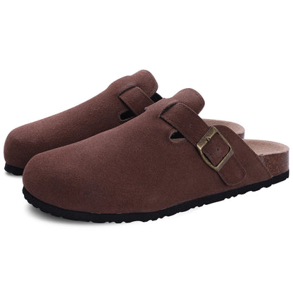 Comwarm Women’s Suede Mules & Men’s Cork Insole Clogs – Arch Support Sandals for Outdoor, Beach, and Home Slides
