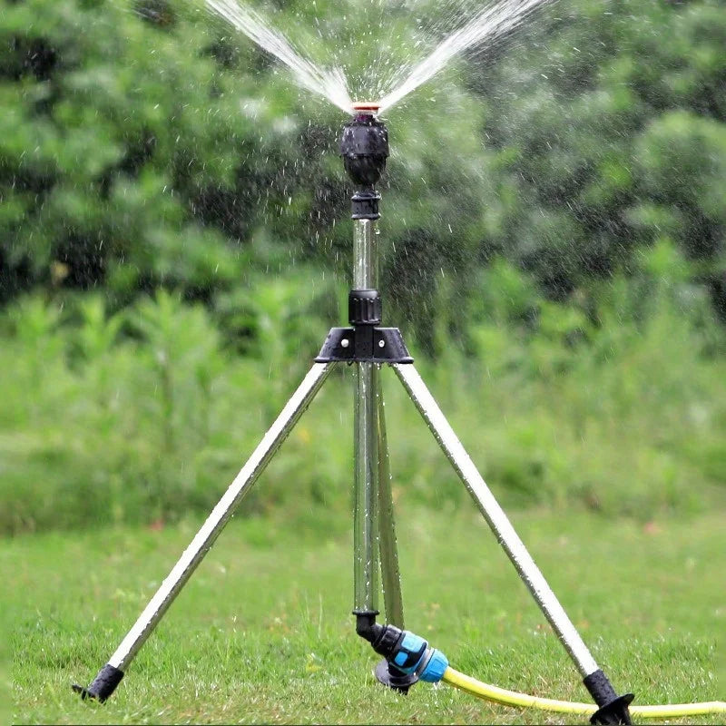 360° Rotary Garden Sprinkler - Stainless Steel Tripod Lawn Irrigation Sprinkler with Telescopic Support