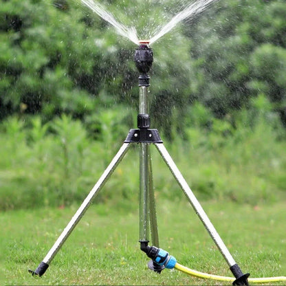 360° Rotary Garden Sprinkler - Stainless Steel Tripod Lawn Irrigation Sprinkler with Telescopic Support