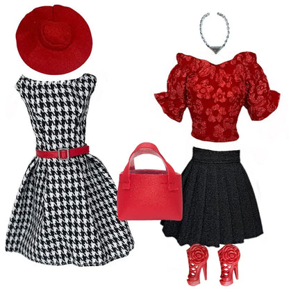 Deluxe Doll Clothes Set – Black & Red Tea Time Fashion Outfit for 11.5” Dolls
