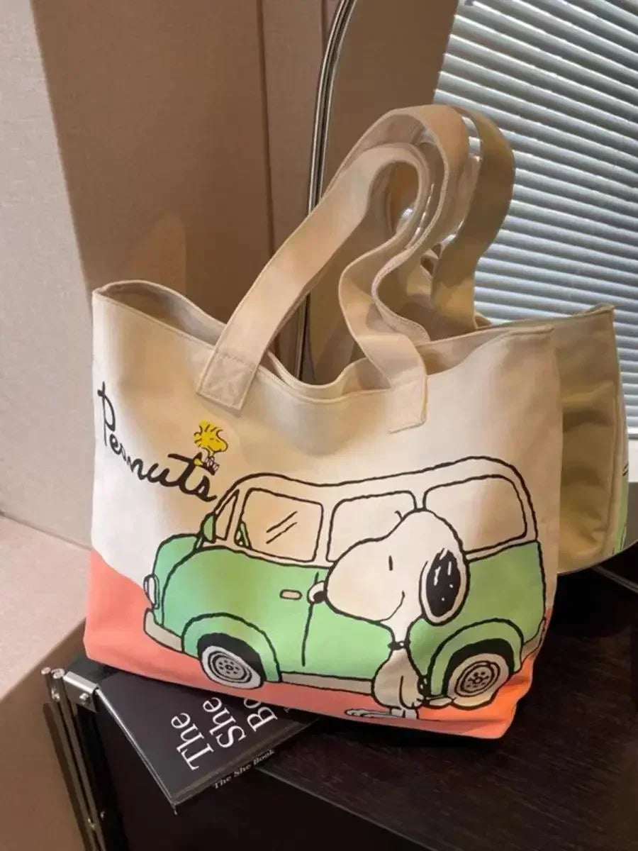 Snoopy Cartoon Canvas Bag – Large Capacity Student, Tutoring, and Messenger Shoulder Bag for Women